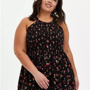 Torrid 2x Black Berry Babydoll Rayon Crepe Smocked Tank
